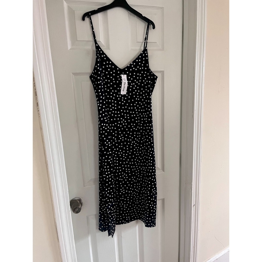 Black Polka Dot Midi Dress with Spaghetti Straps